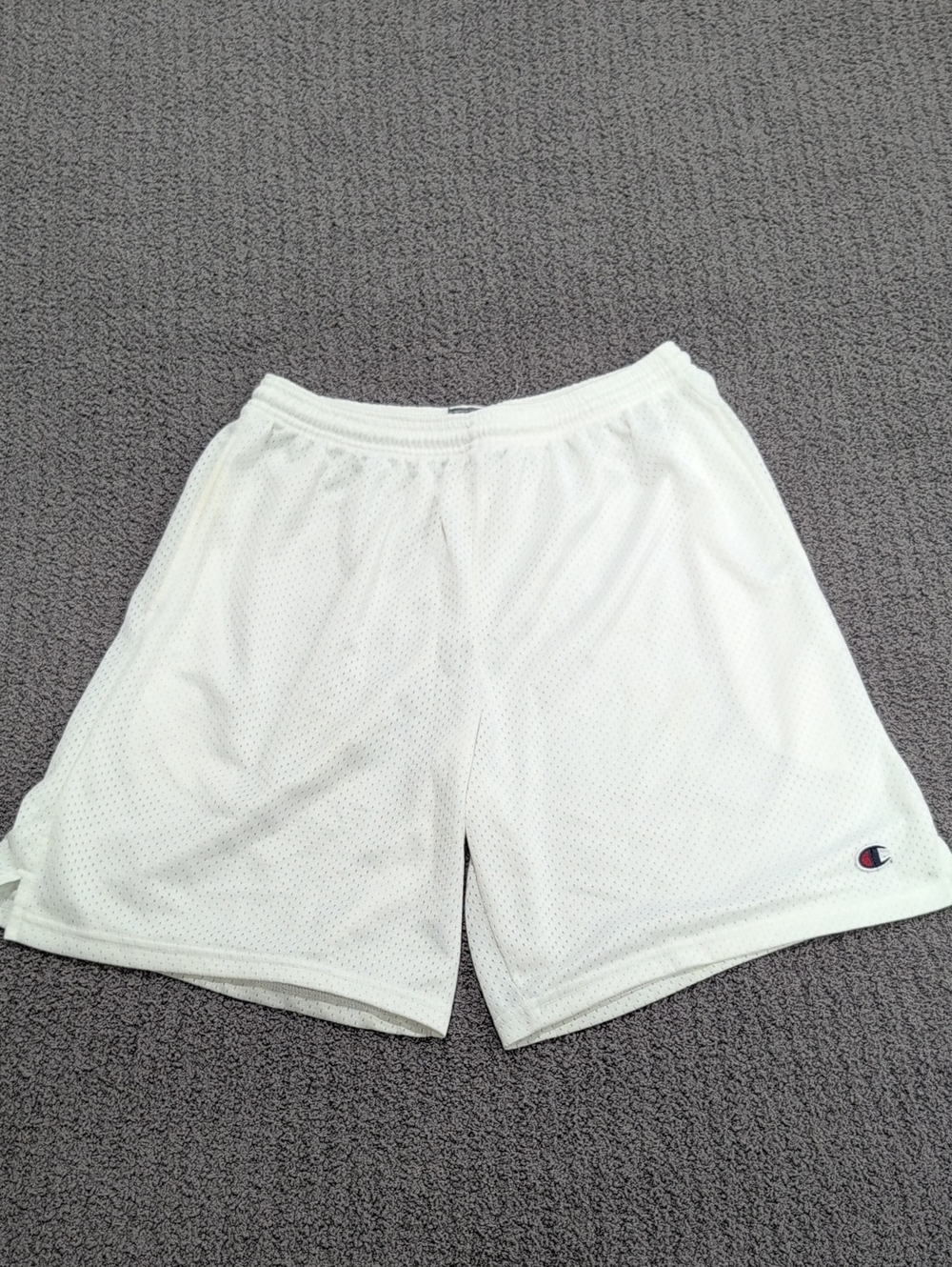 Champion White Mesh Sports Shorts with Logo Patch